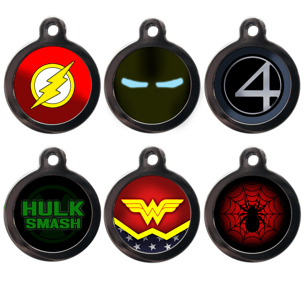 super hero dog id tags in cartoon category